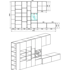 Garnero Arredamenti Parete Attrezzata A Terra|Pareti Attrezzate-Parete attrezzata 340x205h cm rovere bianco lucido con led Shanti