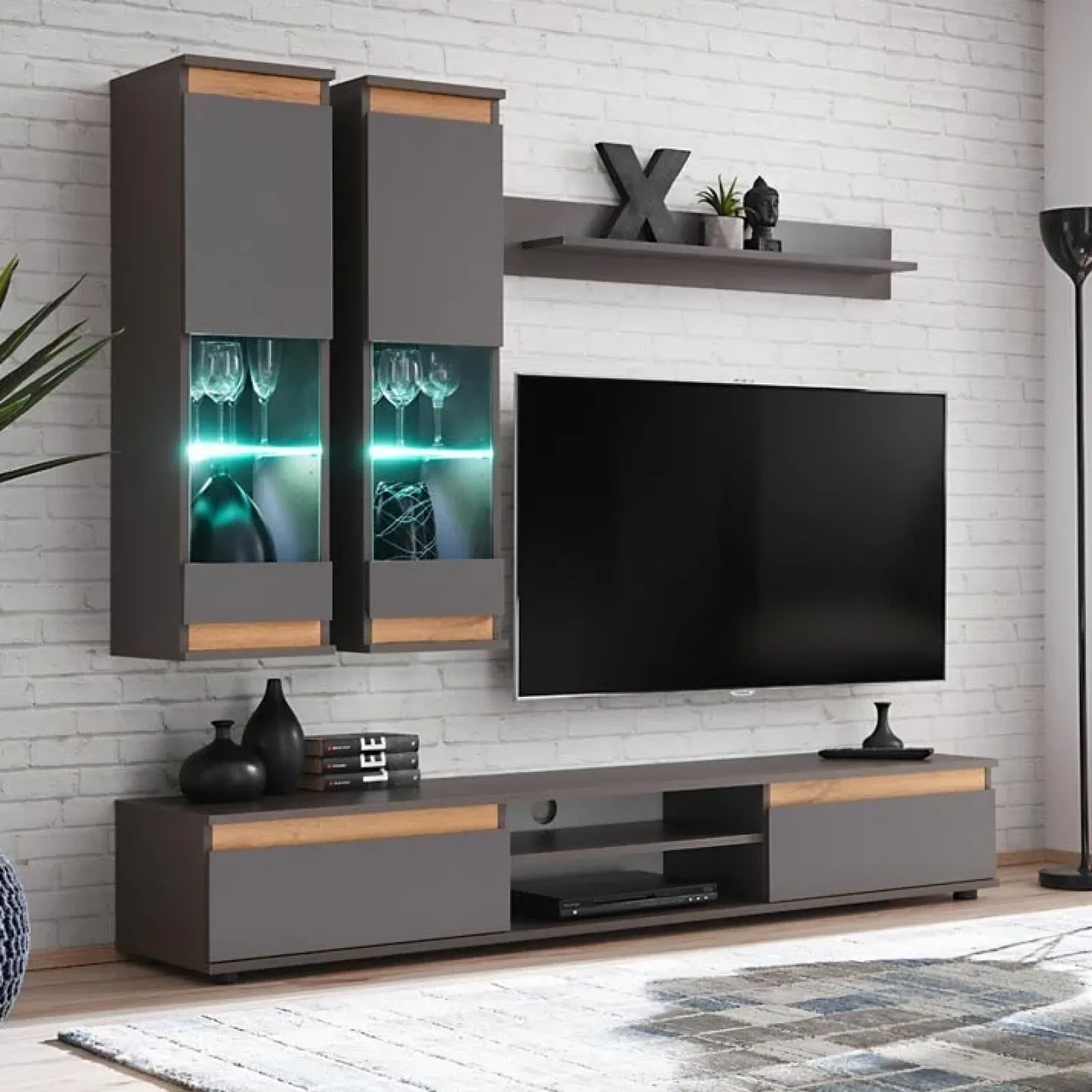 Garnero Arredamenti Parete Attrezzata A Terra|Pareti Attrezzate-Parete attrezzata 175x148h cm rovere antracite Siviglia Gihome®