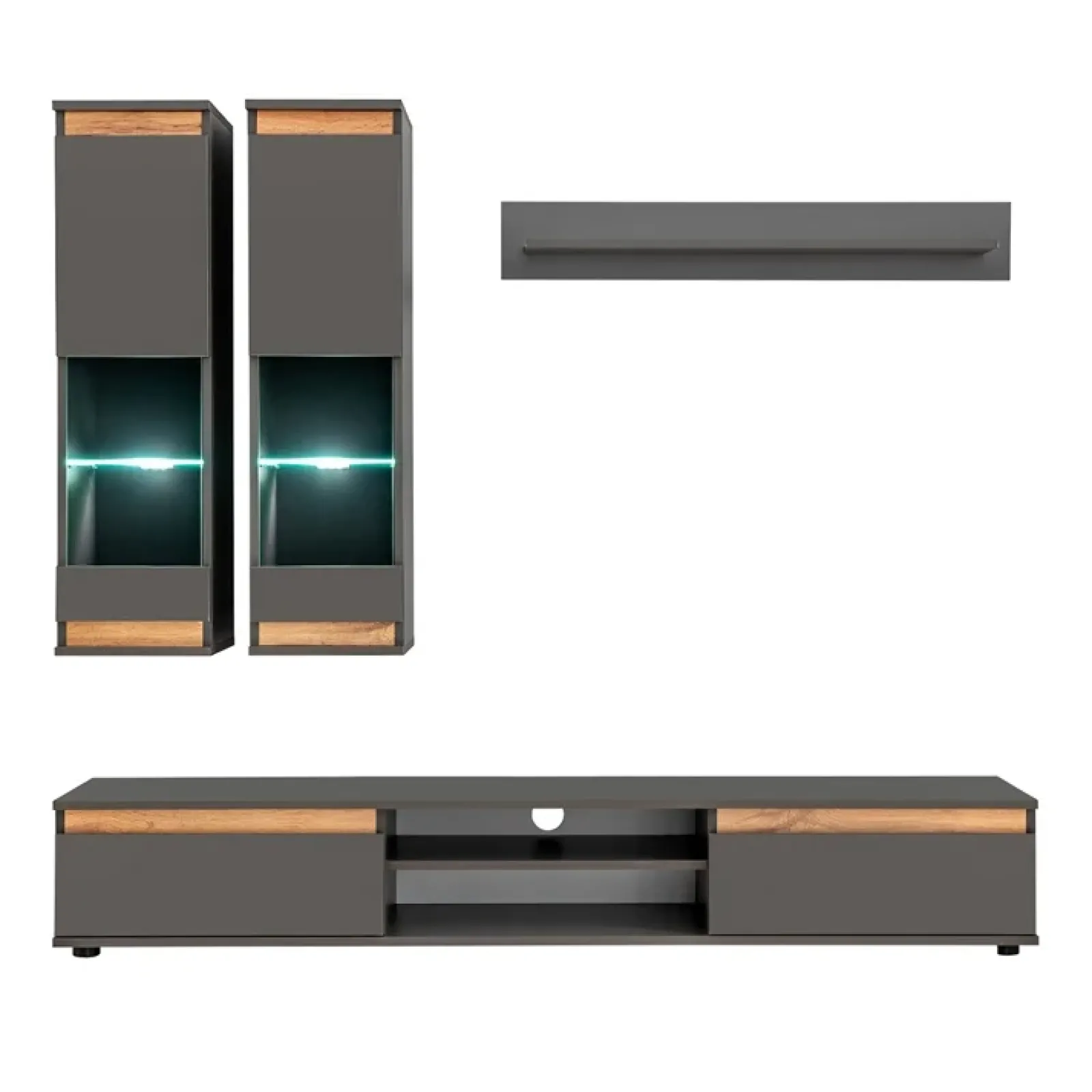 Garnero Arredamenti Parete Attrezzata A Terra|Pareti Attrezzate-Parete attrezzata 175x148h cm rovere antracite Siviglia Gihome®