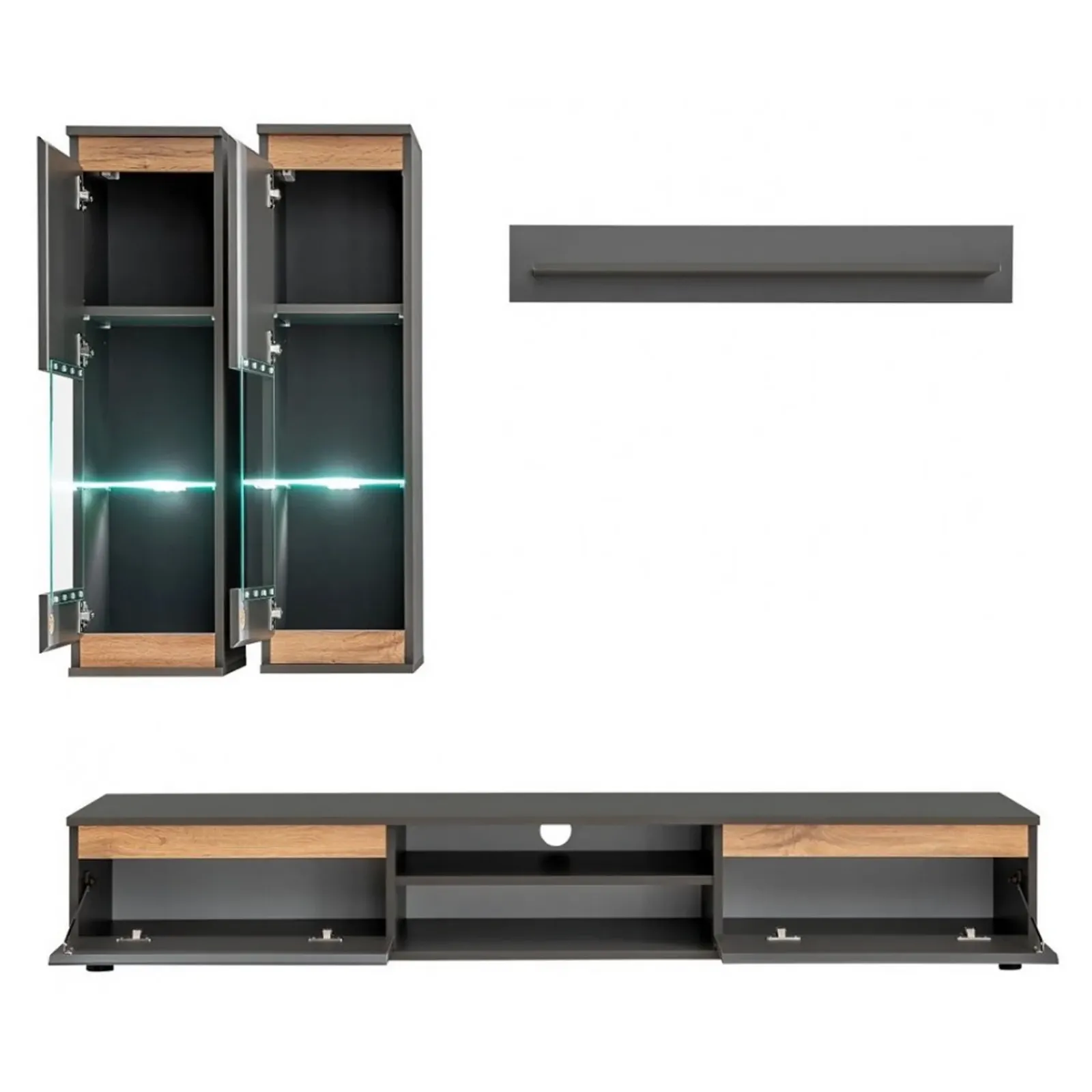 Garnero Arredamenti Parete Attrezzata A Terra|Pareti Attrezzate-Parete attrezzata 175x148h cm rovere antracite Siviglia Gihome®