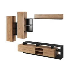 Garnero Arredamenti Parete Attrezzata A Terra|Pareti Attrezzate-Parete attrezzata 260x190h cm rovere antracite Blob Rovere - Antracite