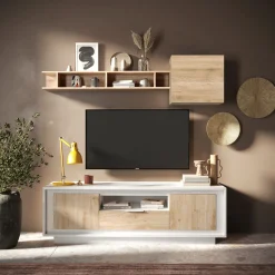 Garnero Arredamenti Parete Attrezzata A Terra|Pareti Attrezzate-Parete attrezzata 180x200h cm rovere chiaro Deluxe Rovere - Bianco opaco