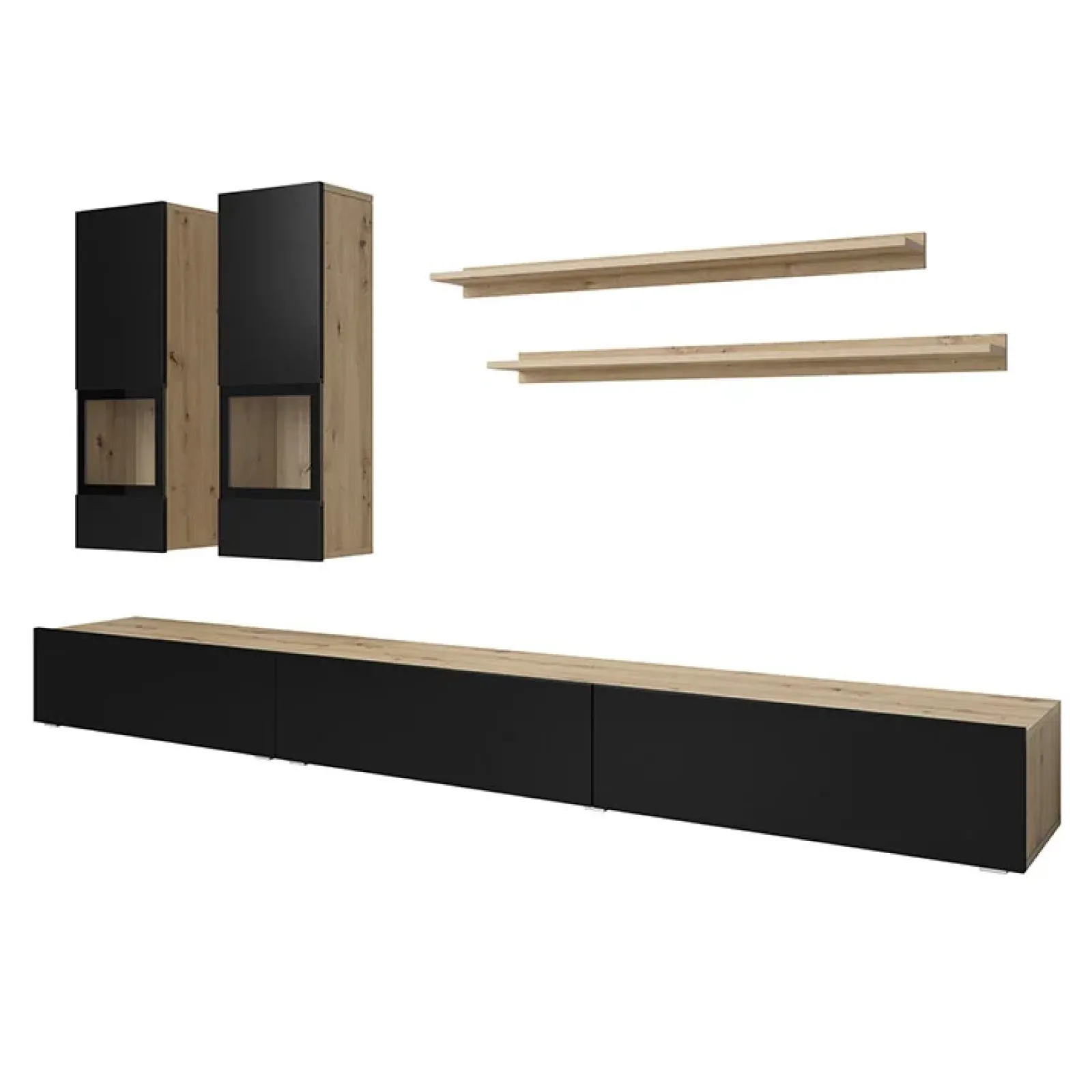 Garnero Arredamenti Parete Attrezzata A Terra|Pareti Attrezzate-Parete attrezzata 270x176h cm rovere chiaro nero Emotion Gihome® Rovere - Nero opaco