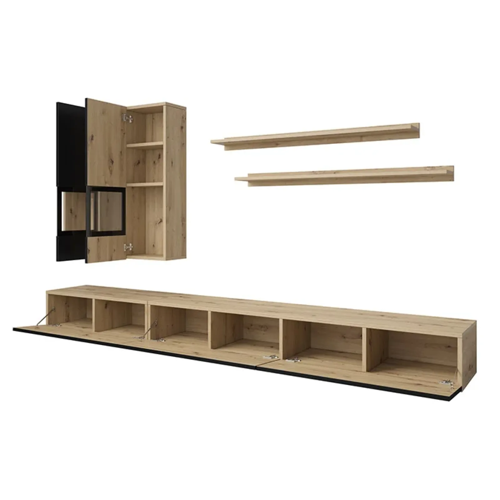 Garnero Arredamenti Parete Attrezzata A Terra|Pareti Attrezzate-Parete attrezzata 270x176h cm rovere chiaro nero Emotion Gihome® Rovere - Nero opaco