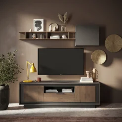 Garnero Arredamenti Parete Attrezzata A Terra|Pareti Attrezzate-Parete attrezzata 180x200h cm rovere scuro antracite Deluxe Antracite - Rovere Rustico