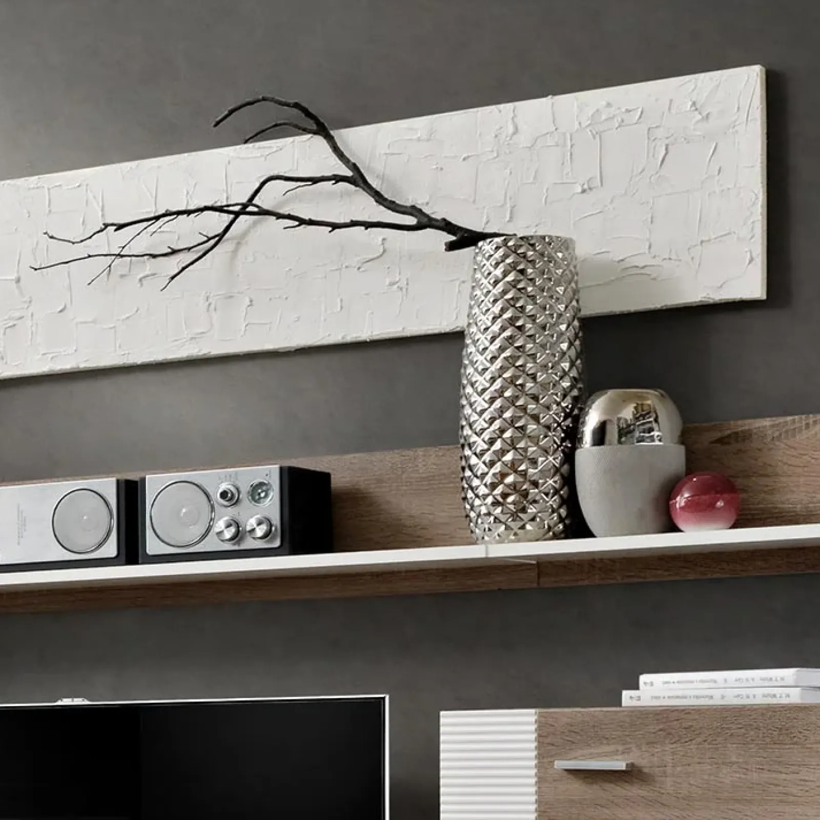 Garnero Arredamenti Parete Attrezzata A Terra|Pareti Attrezzate-Parete attrezzata 240x190h cm rovere bianco lucido Mexico Gihome®