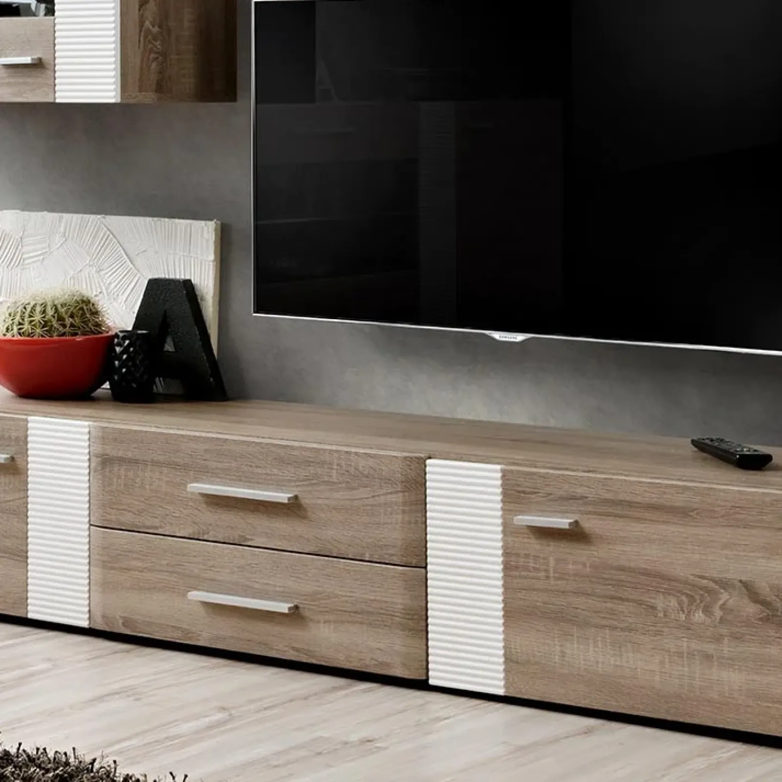 Garnero Arredamenti Parete Attrezzata A Terra|Pareti Attrezzate-Parete attrezzata 240x190h cm rovere bianco lucido Mexico Gihome®