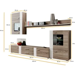 Garnero Arredamenti Parete Attrezzata A Terra|Pareti Attrezzate-Parete attrezzata 240x190h cm rovere bianco lucido Mexico Gihome®