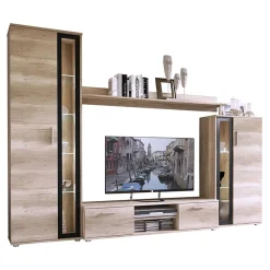 Garnero Arredamenti Parete Attrezzata A Terra|Pareti Attrezzate-Parete attrezzata 256x182h cm country grigio nero Newcastle Rovere