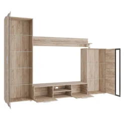 Garnero Arredamenti Parete Attrezzata A Terra|Pareti Attrezzate-Parete attrezzata 256x182h cm country grigio nero Newcastle Rovere