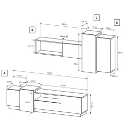 Garnero Arredamenti Parete Attrezzata A Terra|Pareti Attrezzate-Parete attrezzata 300x183h cm soggiorno bianco opaco quercia James