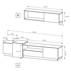 Garnero Arredamenti Parete Attrezzata A Terra|Pareti Attrezzate-Parete attrezzata 300x183h cm soggiorno bianco opaco quercia James