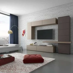 Garnero Arredamenti Parete Attrezzata A Terra|Pareti Attrezzate-Parete attrezzata 300x208h cm soggiorno tortora testa di moro Planet