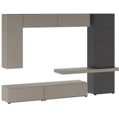 Garnero Arredamenti Parete Attrezzata A Terra|Pareti Attrezzate-Parete attrezzata 300x208h cm soggiorno tortora testa di moro Planet