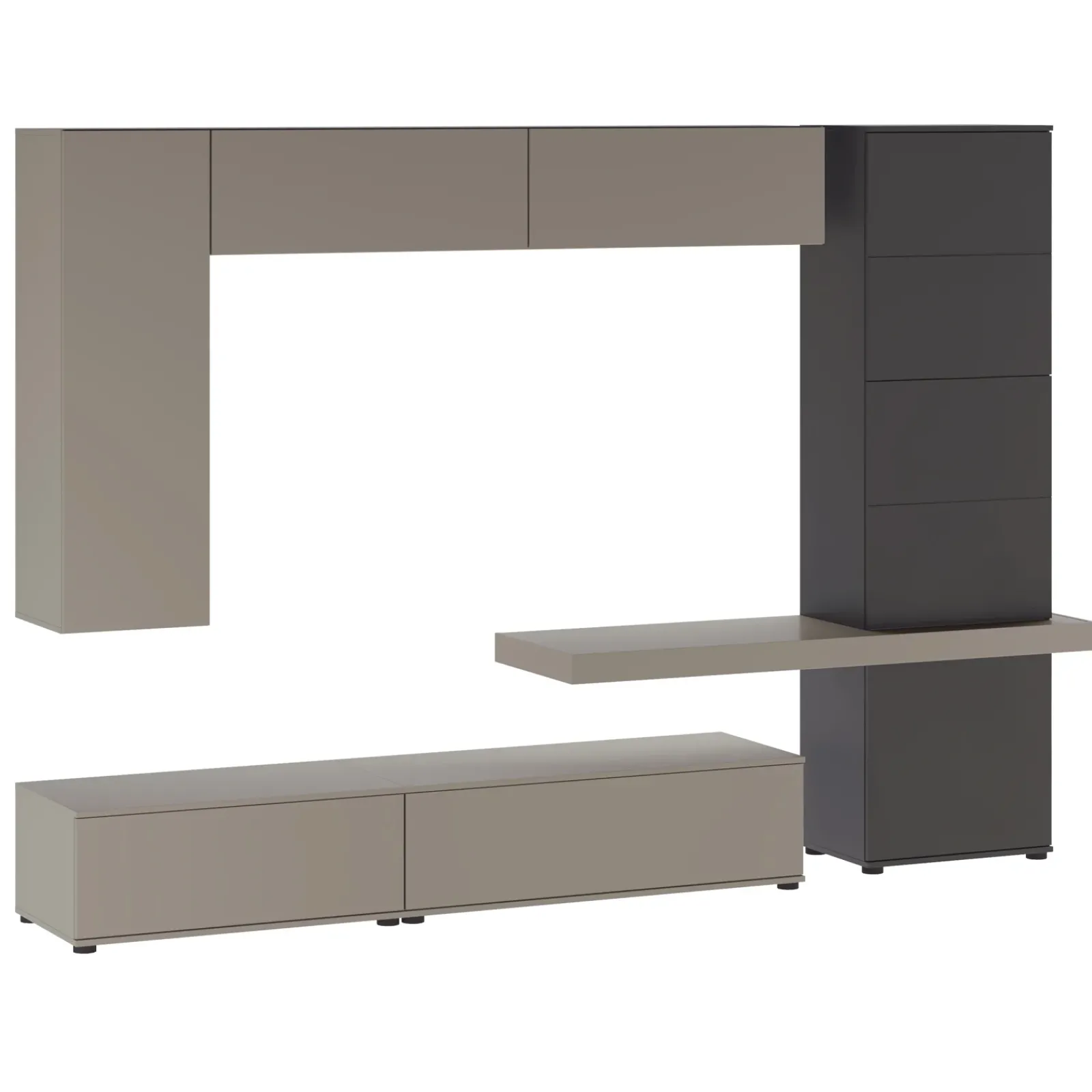 Garnero Arredamenti Parete Attrezzata A Terra|Pareti Attrezzate-Parete attrezzata 300x208h cm soggiorno tortora testa di moro Planet