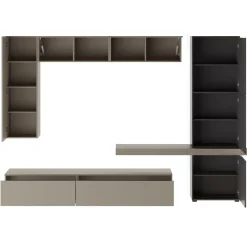 Garnero Arredamenti Parete Attrezzata A Terra|Pareti Attrezzate-Parete attrezzata 300x208h cm soggiorno tortora testa di moro Planet