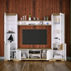 Garnero Arredamenti Parete Attrezzata A Terra|Pareti Attrezzate-Parete attrezzata 234x181h cm shabby soggiorno bianco opaco Loira