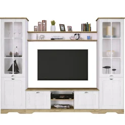 Garnero Arredamenti Parete Attrezzata A Terra|Pareti Attrezzate-Parete attrezzata 234x181h cm shabby soggiorno bianco opaco Loira