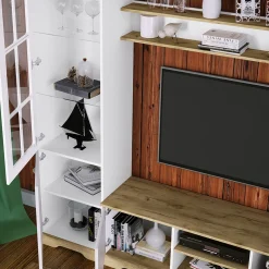 Garnero Arredamenti Parete Attrezzata A Terra|Pareti Attrezzate-Parete attrezzata 234x181h cm shabby soggiorno bianco opaco Loira