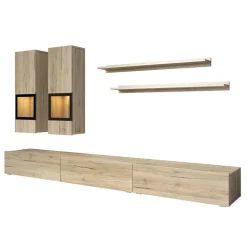 Garnero Arredamenti Parete Attrezzata A Terra|Pareti Attrezzate-Parete attrezzata 270x176h cm soggiorno moderna nero Emotion Gihome® Rovere