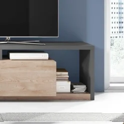 Garnero Arredamenti Parete Attrezzata A Terra|Pareti Attrezzate-Parete attrezzata 219x205h cm soggiorno rovere antracite Megan Gihome® Antracite - Rovere