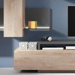 Garnero Arredamenti Parete Attrezzata A Terra|Pareti Attrezzate-Parete attrezzata 219x205h cm soggiorno rovere antracite Megan Gihome® Antracite - Rovere