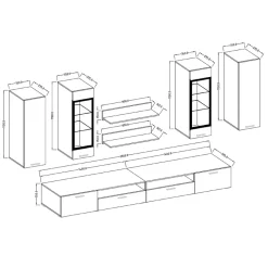 Garnero Arredamenti Parete Attrezzata A Terra|Pareti Attrezzate-Parete attrezzata 280x190h cm soggiorno rovere nero Glamour Gihome®