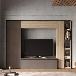 Garnero Arredamenti Parete Attrezzata A Terra|Pareti Attrezzate-Parete attrezzata 249x186h cm salvaspazio marrone rovere chiaro Sunset 9 Marrone - Rovere