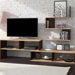 Garnero Arredamenti Parete Attrezzata A Terra|Pareti Attrezzate-Parete attrezzata 180x165h cm soggiorno rovere chiaro e scuro Jessica