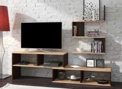 Garnero Arredamenti Parete Attrezzata A Terra|Pareti Attrezzate-Parete attrezzata 180x165h cm soggiorno rovere chiaro e scuro Jessica