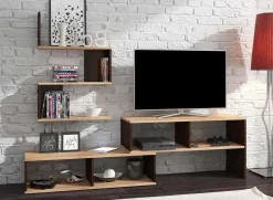 Garnero Arredamenti Parete Attrezzata A Terra|Pareti Attrezzate-Parete attrezzata 180x165h cm soggiorno rovere chiaro e scuro Jessica