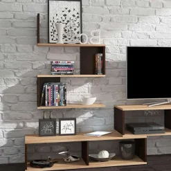 Garnero Arredamenti Parete Attrezzata A Terra|Pareti Attrezzate-Parete attrezzata 180x165h cm soggiorno rovere chiaro e scuro Jessica