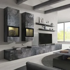 Garnero Arredamenti Parete Attrezzata A Terra|Pareti Attrezzate-Parete attrezzata 270x176h cm soggiorno nero Emotion Gihome® Ossido