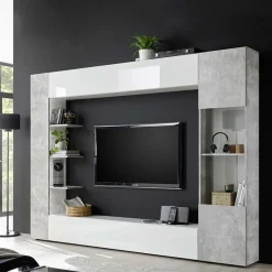 Garnero Arredamenti Parete Attrezzata A Terra|Pareti Attrezzate-Parete attrezzata 257x187h cm soggiorno bianco lucido cemento Steppi 3