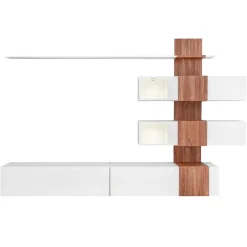 Garnero Arredamenti Parete Attrezzata A Terra|Pareti Attrezzate-Parete attrezzata 250x160h cm soggiorno noce bianco lucido Coimbra