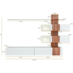 Garnero Arredamenti Parete Attrezzata A Terra|Pareti Attrezzate-Parete attrezzata 250x160h cm soggiorno noce bianco lucido Coimbra