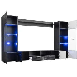 Garnero Arredamenti Parete Attrezzata A Terra|Pareti Attrezzate-Parete attrezzata 260x150h cm soggiorno moderna nero opaco-lucido Dana Gihome®