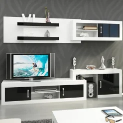 Garnero Arredamenti Parete Attrezzata A Terra|Pareti Attrezzate-Parete attrezzata 240x210h cm soggiorno bianco opaco nero lucido Susan Gihome® Bianco Opaco - Nero Lucido