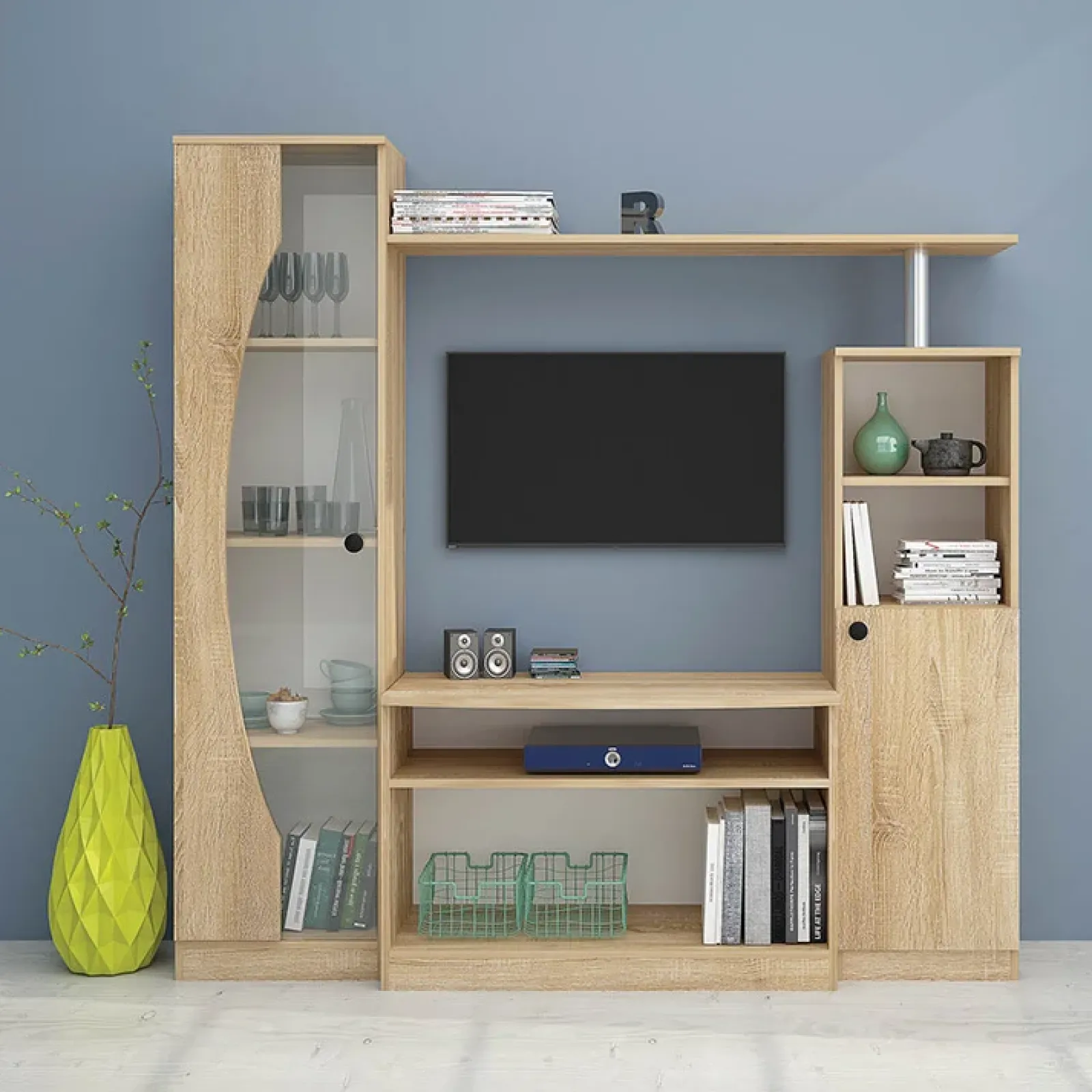 Garnero Arredamenti Parete Attrezzata A Terra|Pareti Attrezzate-Parete attrezzata 160x160h cm soggiorno rovere Alicante