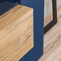 Garnero Arredamenti Parete Attrezzata Sospesa|Pareti Attrezzate-Parete attrezzata 210x162h cm soggiorno con led blu scuro rovere Feola