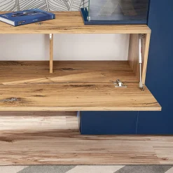 Garnero Arredamenti Parete Attrezzata Sospesa|Pareti Attrezzate-Parete attrezzata 210x162h cm soggiorno con led blu scuro rovere Feola