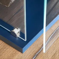 Garnero Arredamenti Parete Attrezzata Sospesa|Pareti Attrezzate-Parete attrezzata 210x162h cm soggiorno con led blu scuro rovere Feola