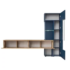 Garnero Arredamenti Parete Attrezzata Sospesa|Pareti Attrezzate-Parete attrezzata 210x162h cm soggiorno con led blu scuro rovere Feola