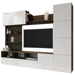 Garnero Arredamenti Parete Attrezzata A Terra|Pareti Attrezzate-Parete attrezzata 230x184h cm soggiorno bianco noce Clyton Gihome®