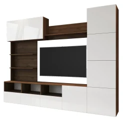 Garnero Arredamenti Parete Attrezzata A Terra|Pareti Attrezzate-Parete attrezzata 230x184h cm soggiorno bianco noce Clyton Gihome®