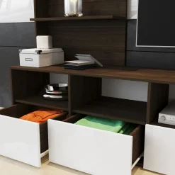 Garnero Arredamenti Parete Attrezzata A Terra|Pareti Attrezzate-Parete attrezzata 230x184h cm soggiorno bianco noce Clyton Gihome®