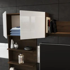 Garnero Arredamenti Parete Attrezzata A Terra|Pareti Attrezzate-Parete attrezzata 230x184h cm soggiorno bianco noce Clyton Gihome®