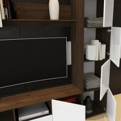 Garnero Arredamenti Parete Attrezzata A Terra|Pareti Attrezzate-Parete attrezzata 230x184h cm soggiorno bianco noce Clyton Gihome®