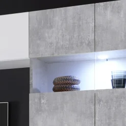 Garnero Arredamenti Parete Attrezzata A Terra|Pareti Attrezzate-Parete attrezzata 248x175h cm soggiorno bianco lucido cemento Steppi 5 Bianco Lucido - Cemento