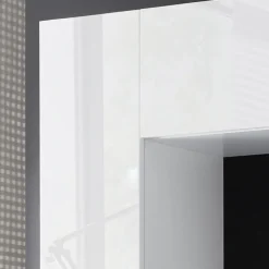 Garnero Arredamenti Parete Attrezzata A Terra|Pareti Attrezzate-Parete attrezzata 248x175h cm soggiorno bianco lucido cemento Steppi 5 Bianco Lucido - Cemento